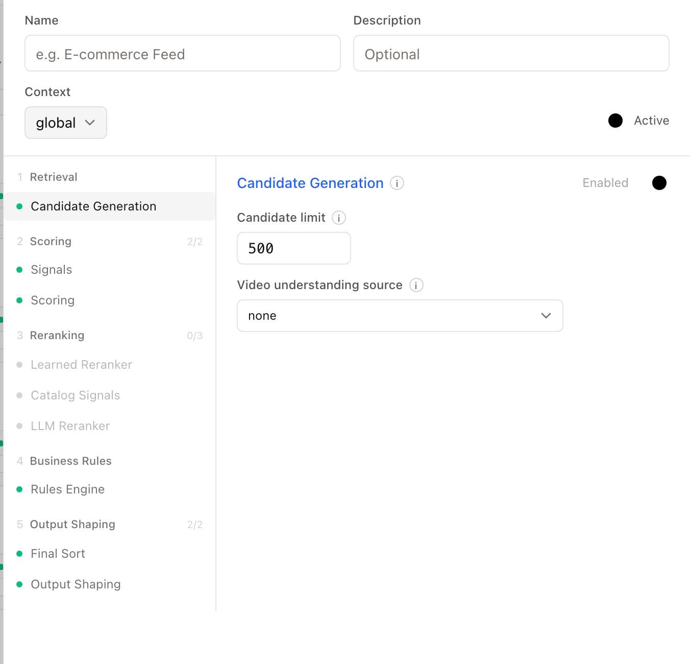 Live NeuronSearchLab console screenshot in Chalk light theme showing Pipeline Config stages and candidate generation controls